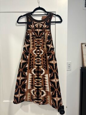 NWT Anthropologie Brown, Black & Cream Geometric Midi Dress
